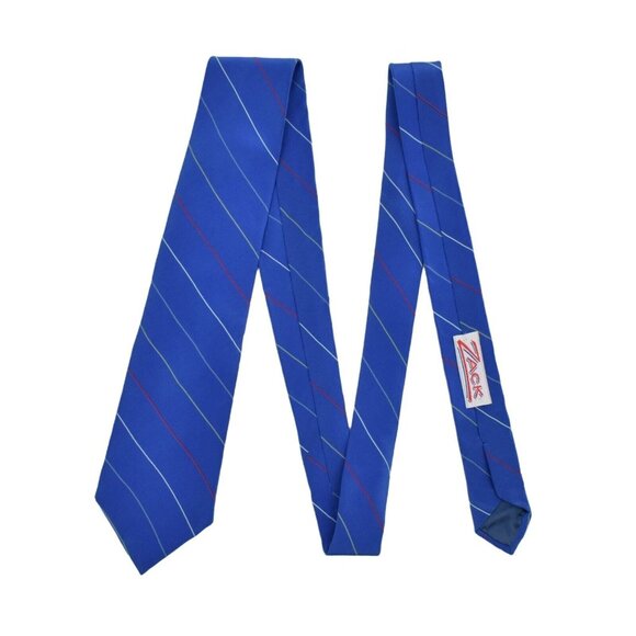 Zack LDM Mens Tie Necktie Silk Hand Made in Italy Blue Stripes Red Yellow Grey - Picture 5 of 6